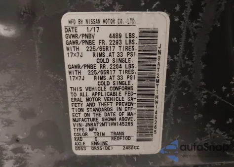 2017 Nissan Rogue Sv z USA, uszkodzony, nr VIN JN8AT2MT1HW145265